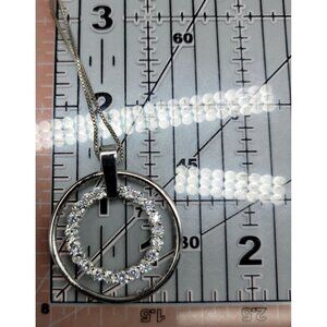 FAS 925 Double Circle Crystal Pendant Necklace 24" HAN Sterling Silver Chain